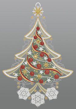 Fensterbild aus Plauener Spitze® - Festlicher Weihnachtsbaum #1W mehrfarbig