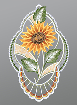 Fensterbild aus Plauener Spitze - Sonnenblume im Zierrahmen #1W mehrfarbig