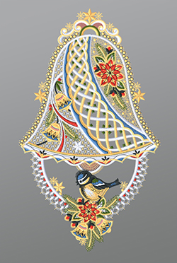 Fensterbild aus Plauener Spitze - Glocke mit Blaumeise #1W mehrfarbig