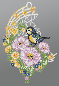 Fensterbild aus Plauener Spitze® - Blumenbouquet #1W mehrfarbig