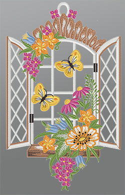 Fensterbild aus Plauener Spitze® - Frühlingsblick #1W mehrfarbig