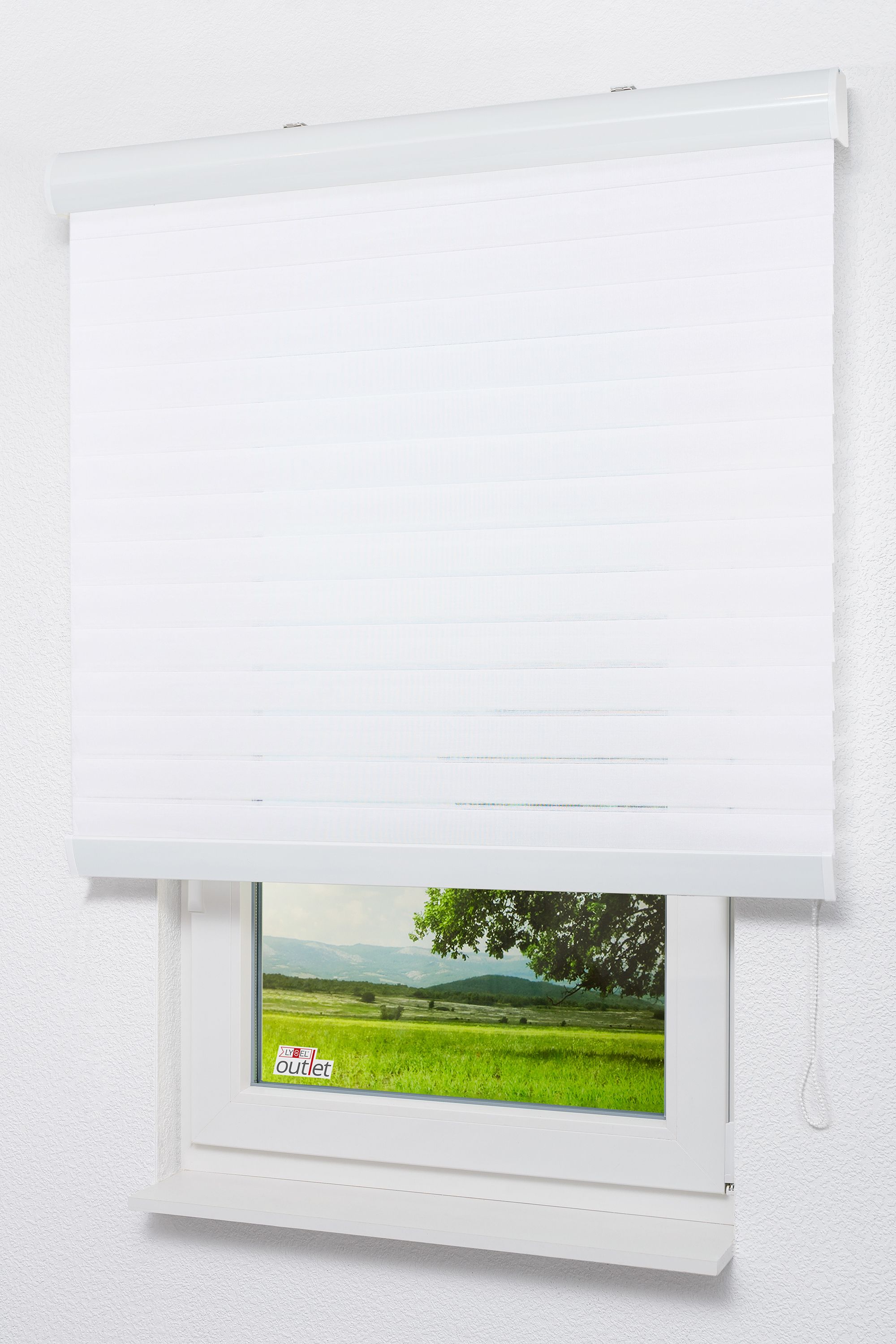 ArtikelbildLysel Outlet - Doppelrollo Jalousie-Effekt Reinweiß für 180cm Fensterhöhe Reinweiß #1W